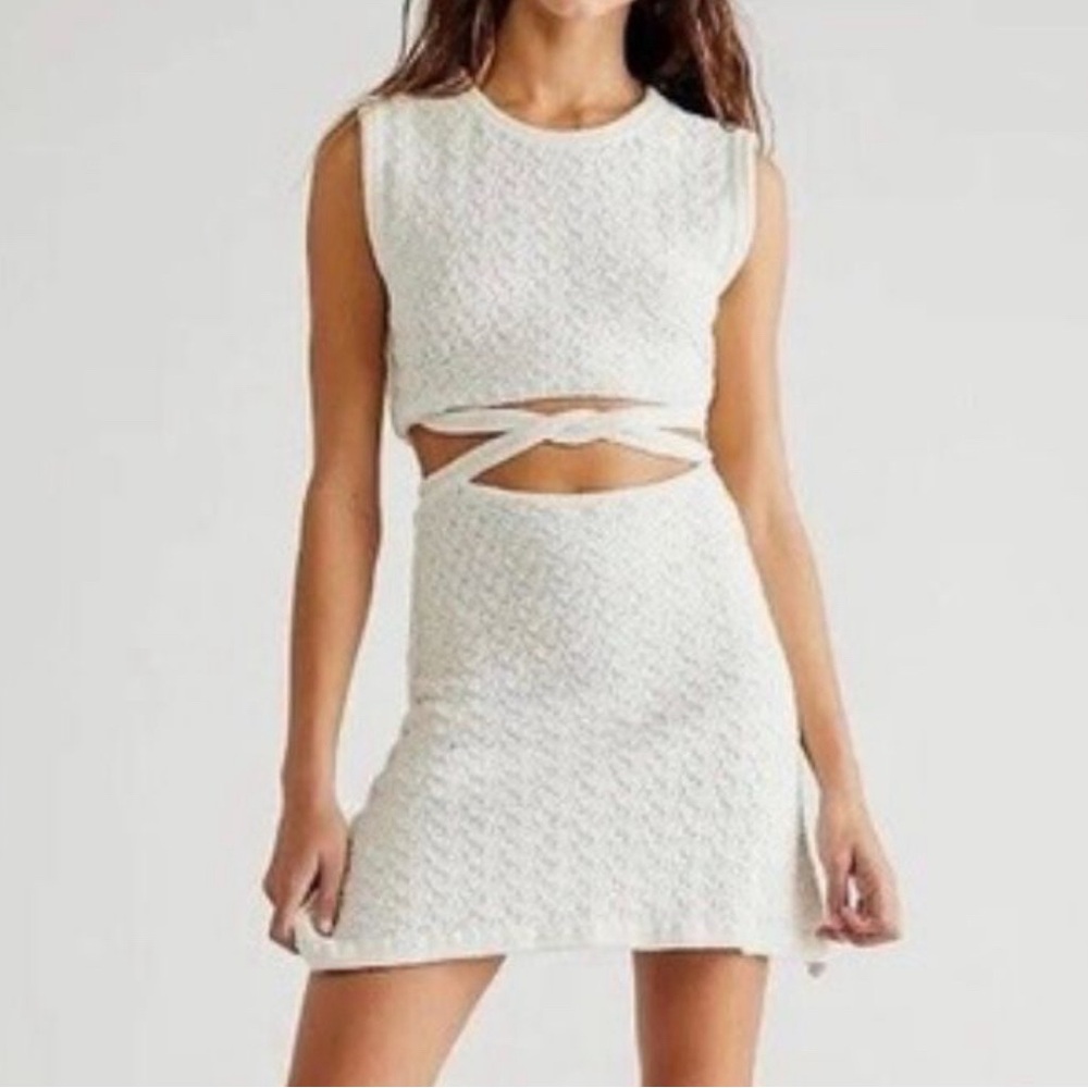 NWOT-Bec & Bridge White Cutout Waist Knit Mini Dress